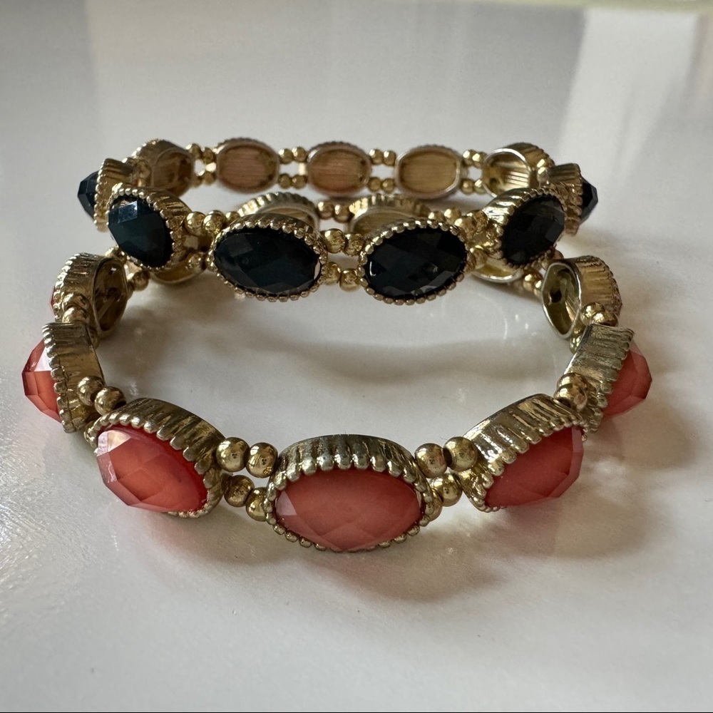 Charming Charlie - Elasticated Bracelets in Navy Blue and Coral